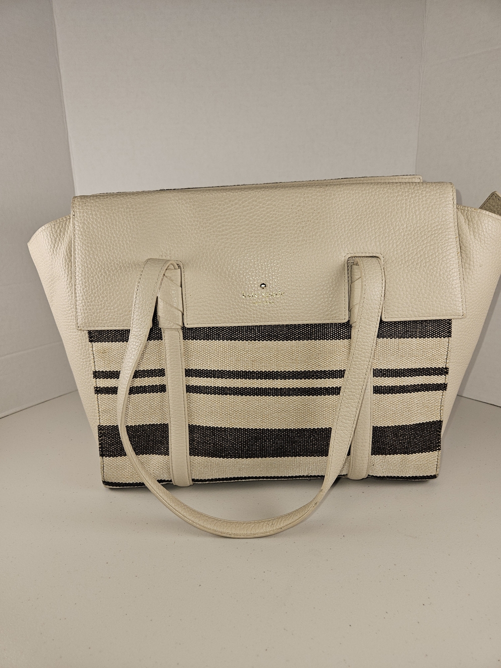 kate spade Daniels Drive Fabric Abifail Cream and Black Striped Shoulder Tote